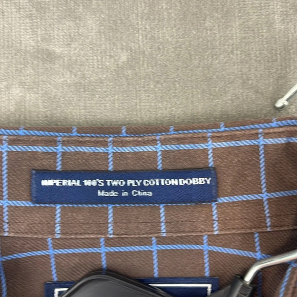 Paul Fredrick Men’s LS Oxford Dress Shirt Brown Blue Check Size 17-32 Trim Fit - Picture 5 of 8